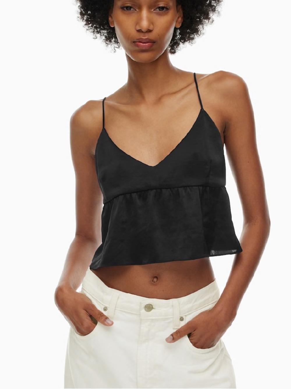 Aritzia Little Moon Lover Satin Camisole   Satin Spaghetti Strap Peplum Crop Top